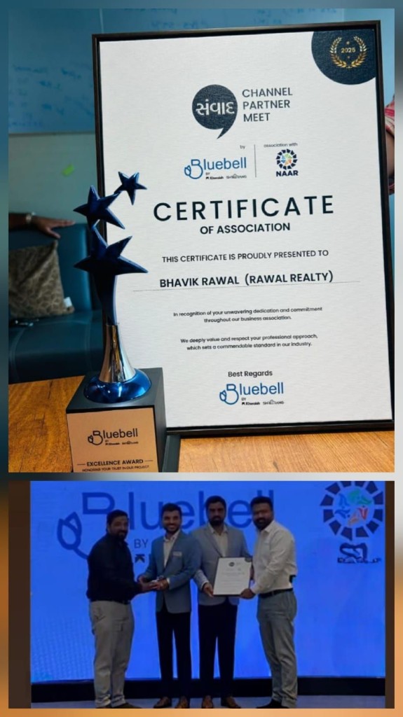 Bluebell Excellence Award and Certificate — Bhavik Rawal, Rawal Realty